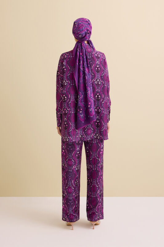 Çağlayan Fuşya İpek Pantolon - 5