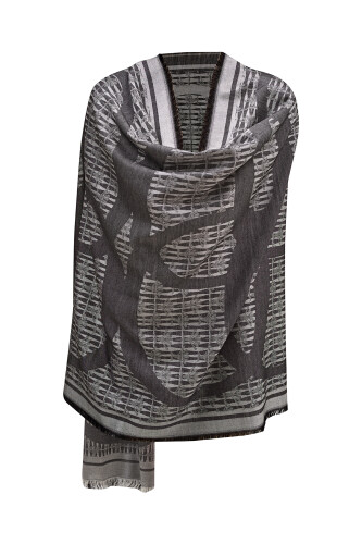 Carnation Logo Wool Silk Shawl Black - 3