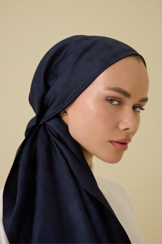 Carnation Monogram Silk Shawl Dark Blue 