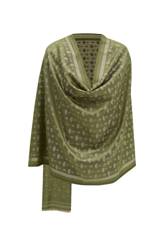 Carnation Monogram Silk Shawl Green - 7