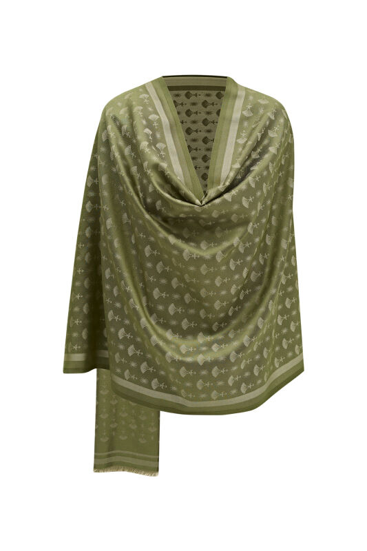 Carnation Monogram Silk Shawl Green - 7