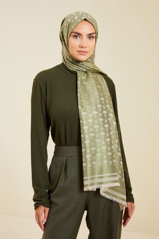 Carnation Monogram Silk Shawl Green - 6