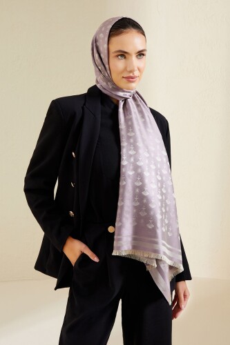 Carnation Monogram Silk Shawl Lilac - 2