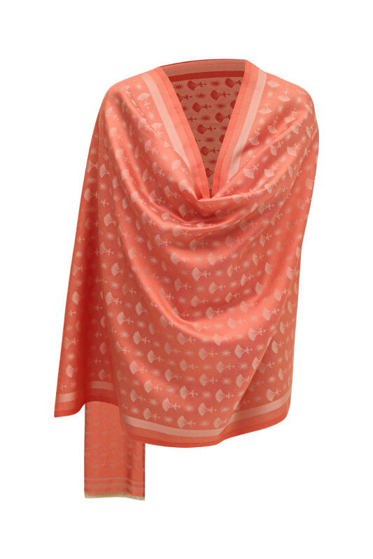 Carnation Monogram Silk Shawl Orange - 7