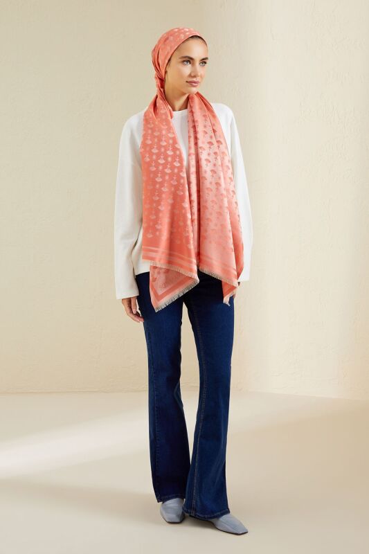 Carnation Monogram Silk Shawl Orange - 2
