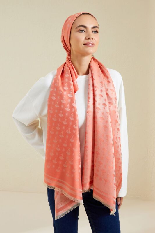 Carnation Monogram Silk Shawl Orange - 6