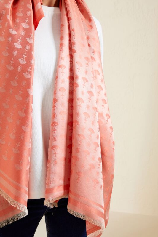 Carnation Monogram Silk Shawl Orange - 4