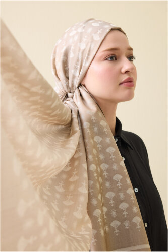 Carnation Monogram Silk Shawl Beige - Imannoor
