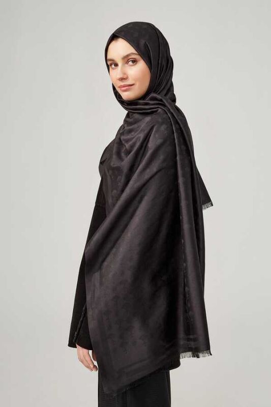 Carnation Monogram Silk Shawl Black - 2