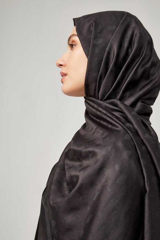Carnation Monogram Silk Shawl Black - 4