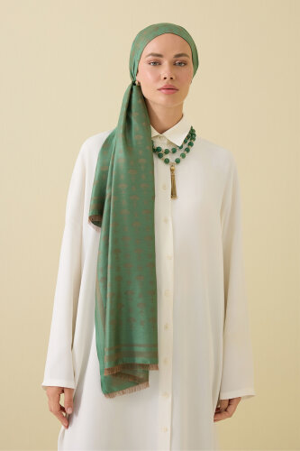 Carnation Monogram Silk Shawl Green - 6