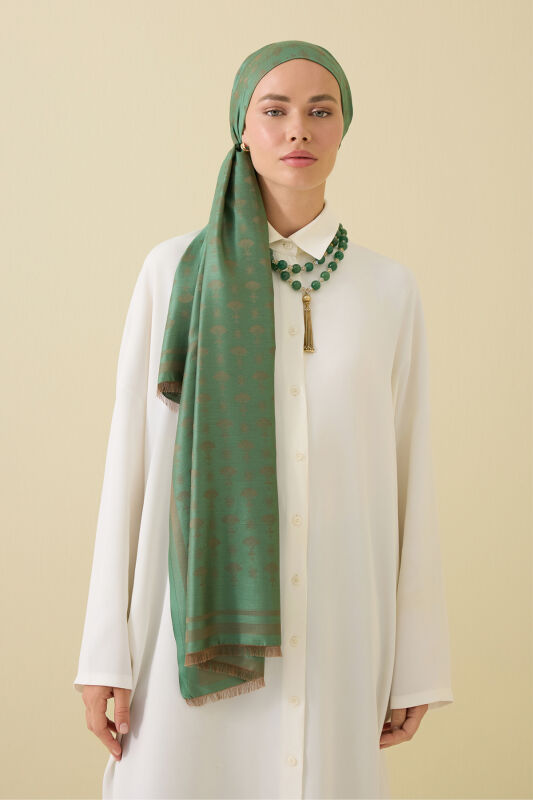 Carnation Monogram Silk Shawl Green - 6