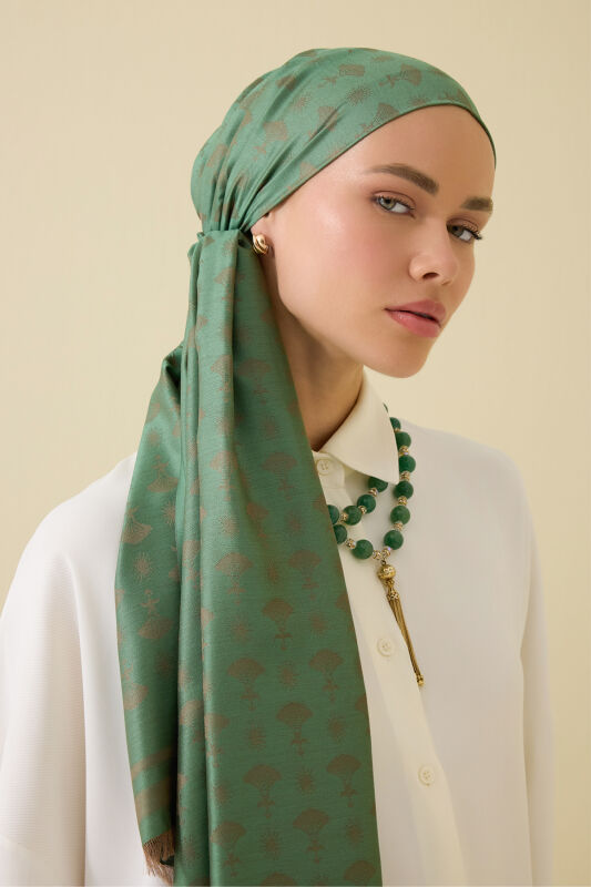 Carnation Monogram Silk Shawl Green - 1
