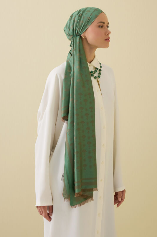 Carnation Monogram Silk Shawl Green - 3