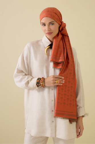 Carnation Monogram Silk Shawl Orange - Imannoor