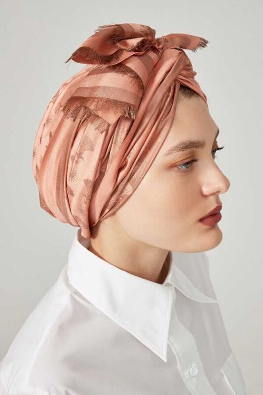 Carnation Monogram Silk Shawl Salmon - 4