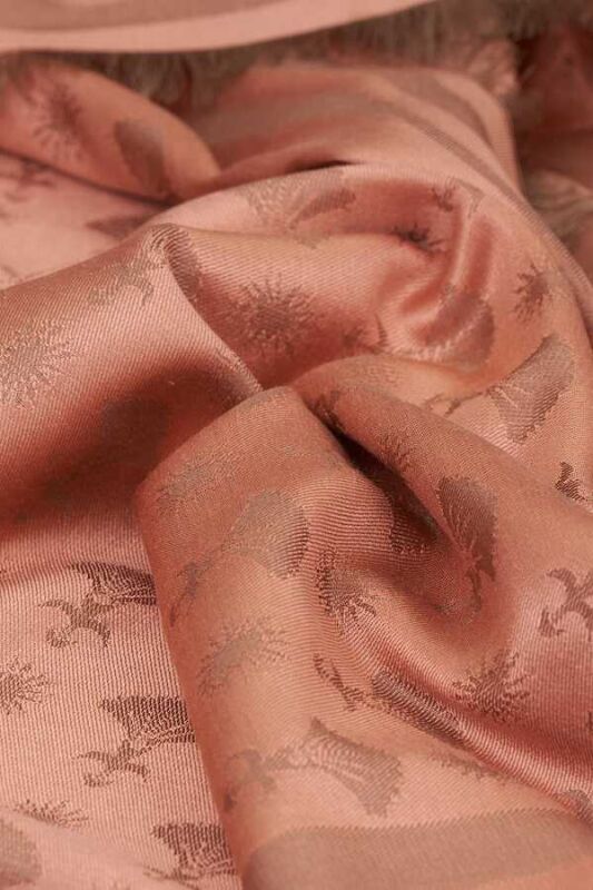 Carnation Monogram Silk Shawl Salmon - 3