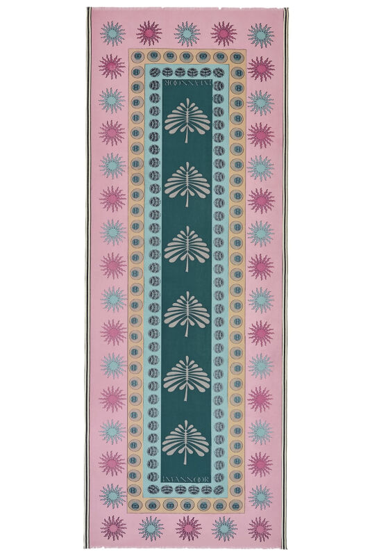 Çeşmi Çiçeği Pembe Yün Şal - 1