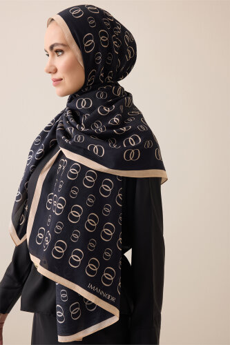 Chain Logo Black-Cream Cotton Floss Shawl - 5