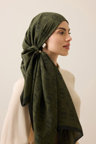 Chain Logo Khaki Cotton Floss Shawl - 1