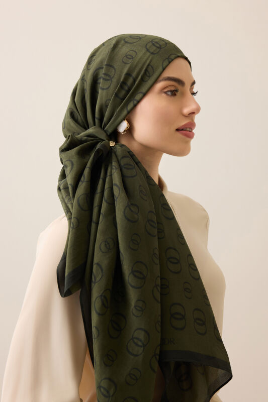 Chain Logo Khaki Cotton Floss Shawl - 1