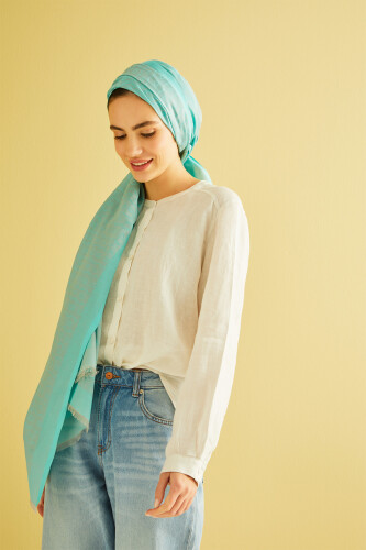 Chain Monogram Cotton Silk Shawl Nile Green - 4