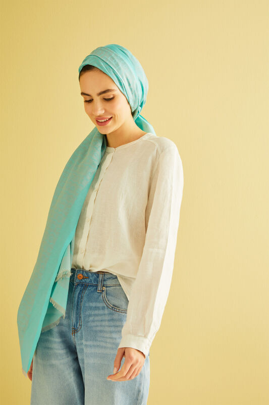 Chain Monogram Cotton Silk Shawl Nile Green - 4