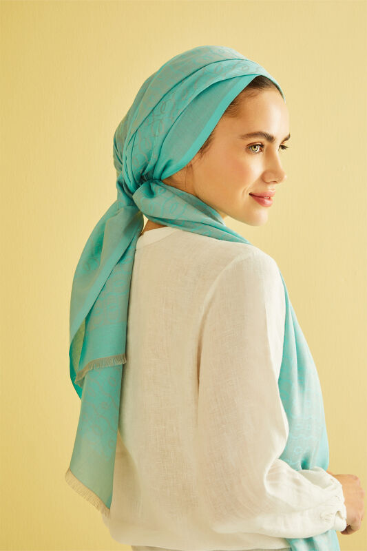Chain Monogram Cotton Silk Shawl Nile Green - 2