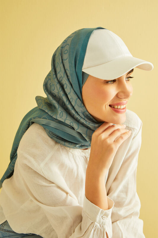 Chain Monogram Cotton Silk Shawl Petrol Blue - 4