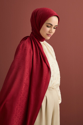 Chain Pattern Cotton Silk Shawl Burgundy - Imannoor
