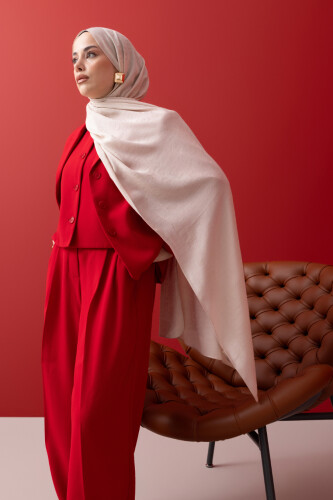 Chain Pattern Cotton Silk Shawl Cream - Imannoor