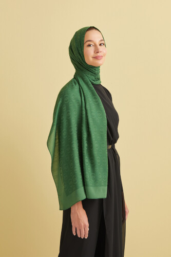 Chain Pattern Cotton Silk Shawl Green - Imannoor