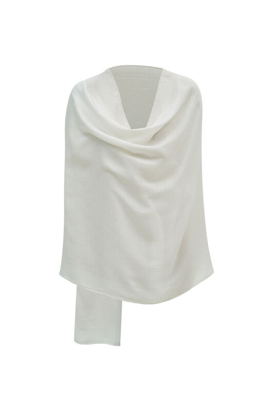 Chain Pattern Cotton Silk Shawl White - 4