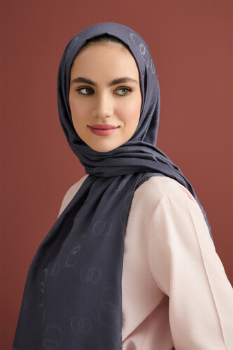 Chain Square Cotton Silk Shawl Anthracite 