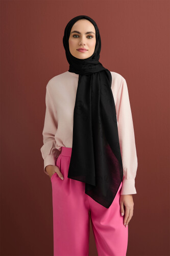 Chain Square Cotton Silk Shawl Black - 3