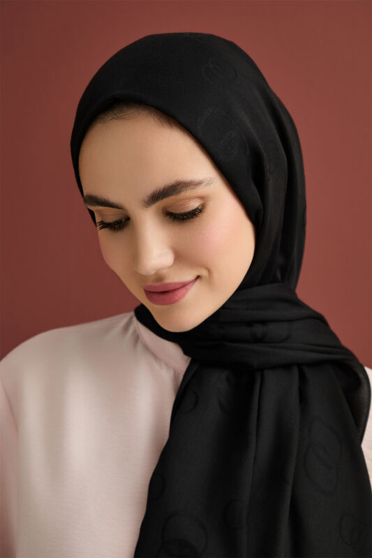Chain Square Cotton Silk Shawl Black - 1