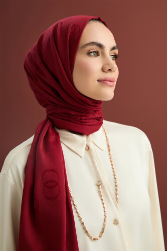 Chain Square Cotton Silk Shawl Burgundy 