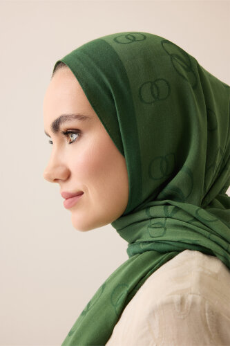 Chain Square Cotton Silk Shawl Green 