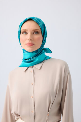 Checkerboard Logo Blue Twill Silk Scarf - Imannoor