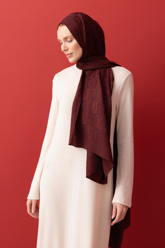 Checkerboard Pattern Naia Cotton Shawl Burgundy - Imannoor