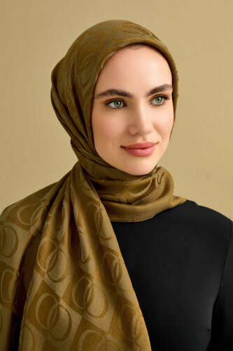 Checkerboard Pattern Naia Cotton Shawl Khaki - Imannoor
