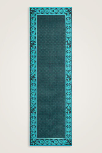 Çiçek Bordürlü Dokulu İman Kare Petrol Krep İpek Şal 70x210 - Imannoor