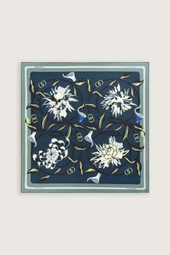 Çiçek Yolu Saks-Haki Tivil İpek Eşarp 94x94 - Imannoor (3)