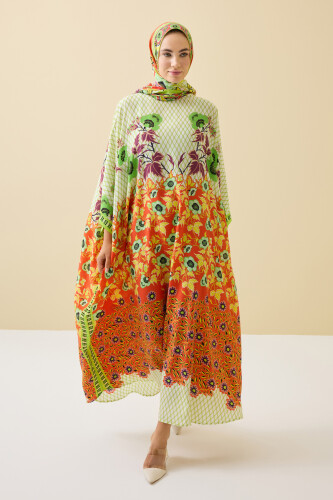 Çit Turuncu İpek Kaftan - Imannoor