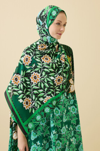 Çit Yeşil Krep İpek Kaftan Şal 80x210 - Imannoor