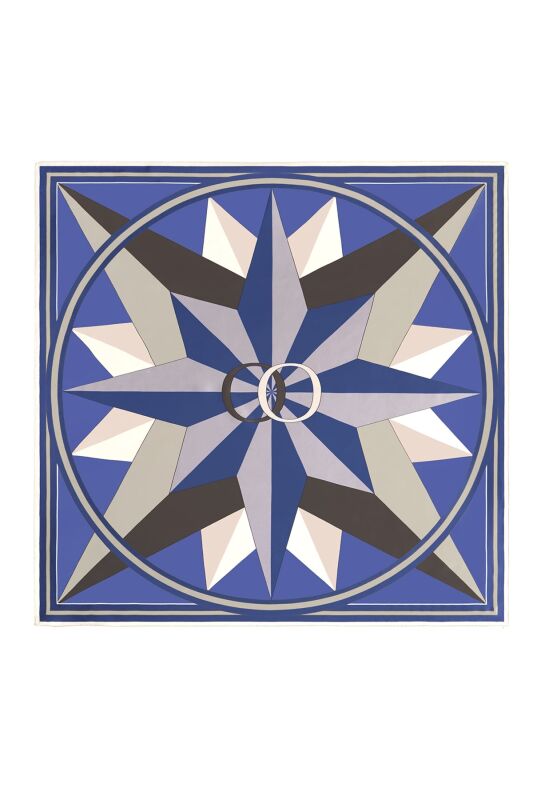 Compass of the North Twill Silk Scarf Indıgo - 1