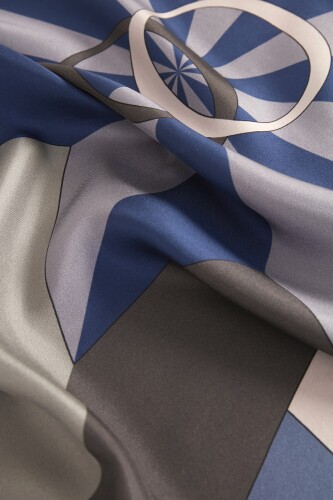 Compass of the North Twill Silk Scarf Indıgo - 3