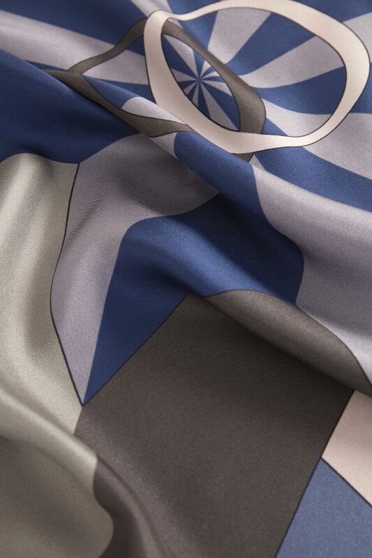 Compass of the North Twill Silk Scarf Indıgo - 3
