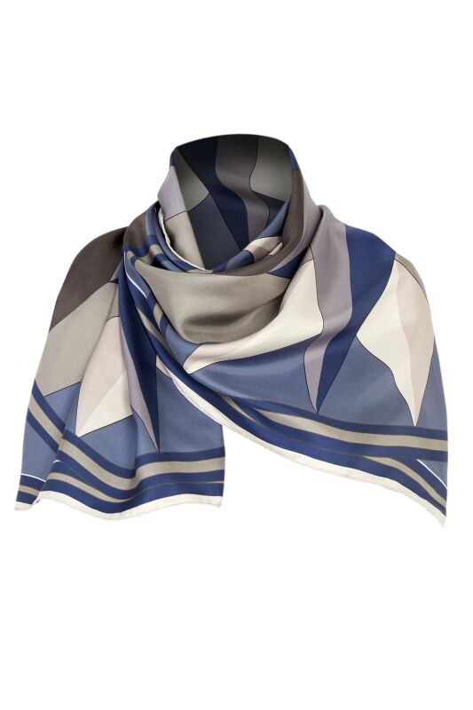 Compass of the North Twill Silk Scarf Indıgo - 7
