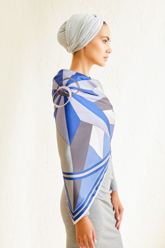 Compass of the North Twill Silk Scarf Indıgo - 6